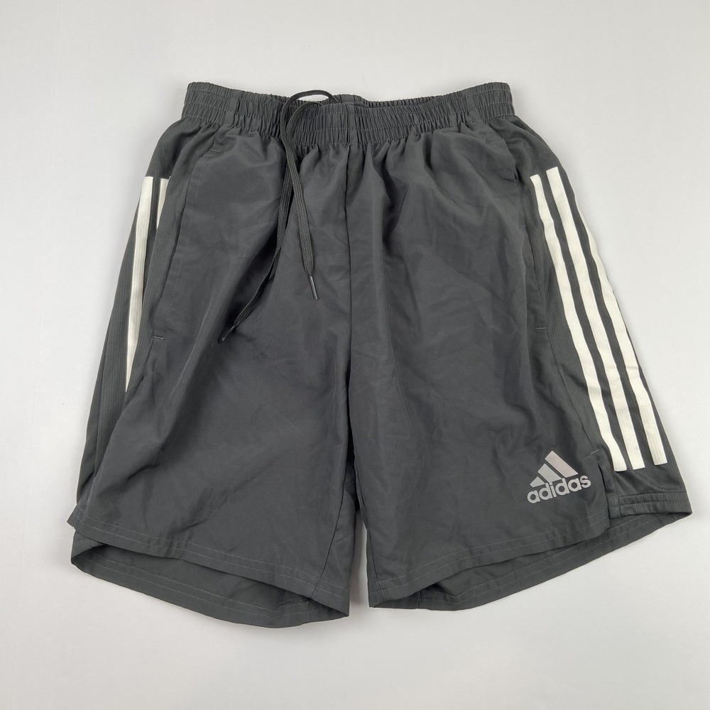 Adidas Running Shorts Boys Small (24x7) Gray 3 Stripe AEROREADY Primegreen Lined